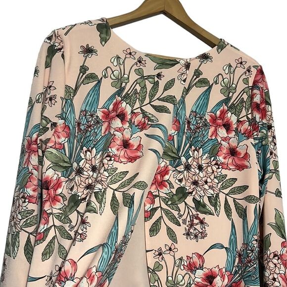 Floral Blouse Woman’s LP Petite Pink Tropical V-Neck 3/4 Sleeve Charter Club - Picture 7 of 10